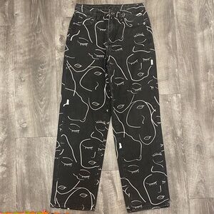 SHEIN Black Face Pattern Wide Leg Jeans